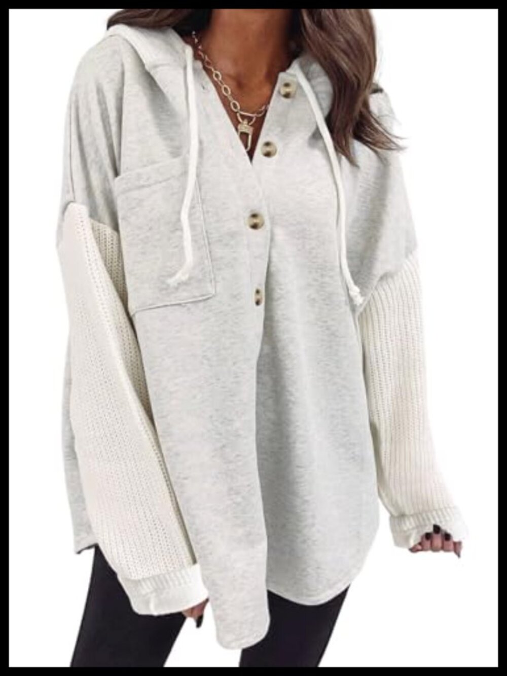 Women's Oversized Hooded Sweatshirt Button Front Loose Fit Casual Long Sleeve